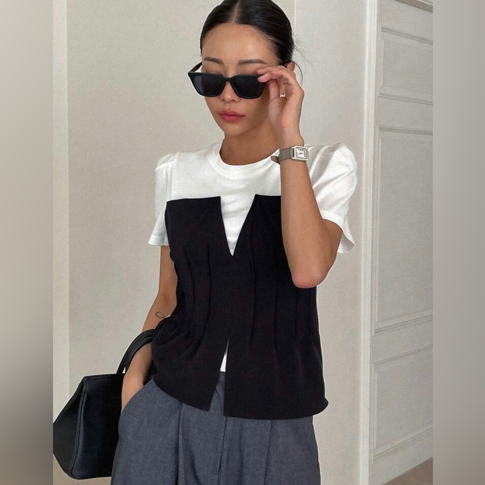 Solid Split Hem 2in1 Tee - image 1